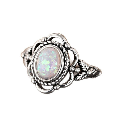 Retro Flower Opal Ring | Vintage Floral Opal Gemstone Ring | October Birthstone Gift for Her
