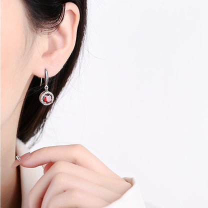 925 Sterling Silver Red Round Drop Earrings