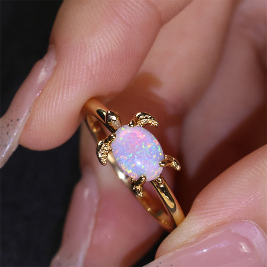 White Opal Turtle Ring in Sterling Silver | Cute Turtle Opal Ring | October Birthstone Gift for Her