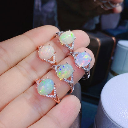 Natural Australian Opal Ring in 925 Sterling Silver | Genuine Australian Opal Inlaid Ring | October Birthstone Gift for Her