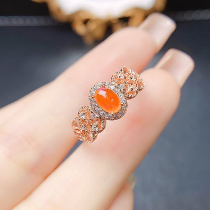 Natural Fire Opal Ring | Genuine Fire Opal Gemstone Ring | October Birthstone Gift for Her
