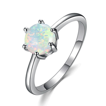 Elegant Opal Solitaire Ring in Sterling Silver | Classic Opal Solitaire Engagement Ring | October Birthstone Gift for Her