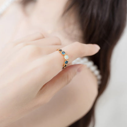 Opal and Blue Topaz 5-Stone Ring in Sterling Silver | Multi Gemstone Ring | October Birthstone Gift for Her