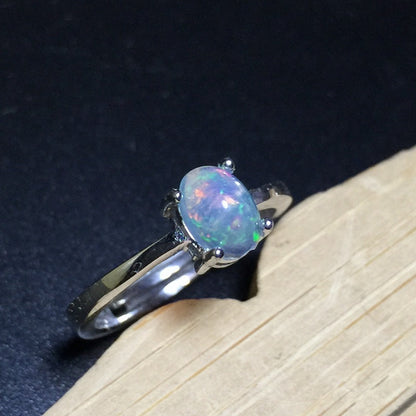 Natural Opal Ring in 925 Sterling Silver | Oval Opal Gemstone Ring | October Birthstone Gift for Her