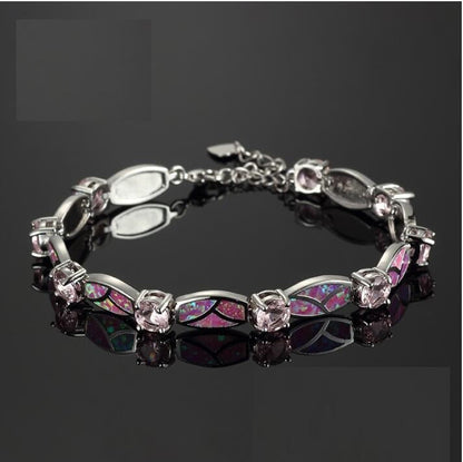 Natural Blue & Pink Opal Silver Bracelet