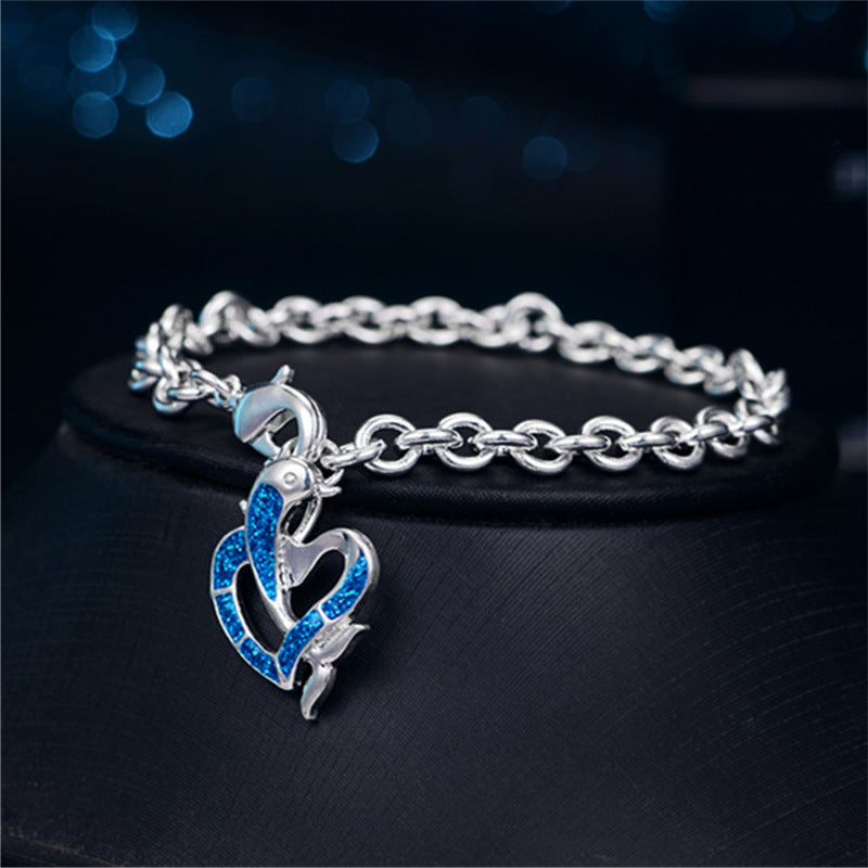 Silver Classic Blue Opal Pendant Bracelet