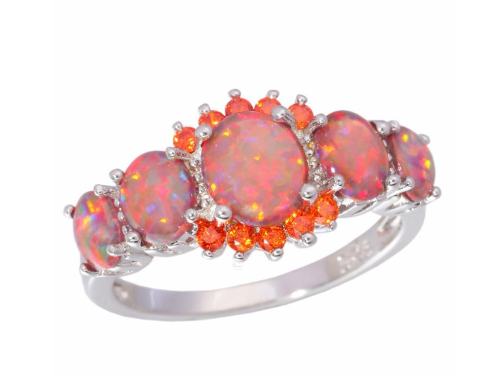 Opal Cluster Ring in Sterling Silver | Multi Stone Opal Cluster Ring | October Birthstone Gift for Her