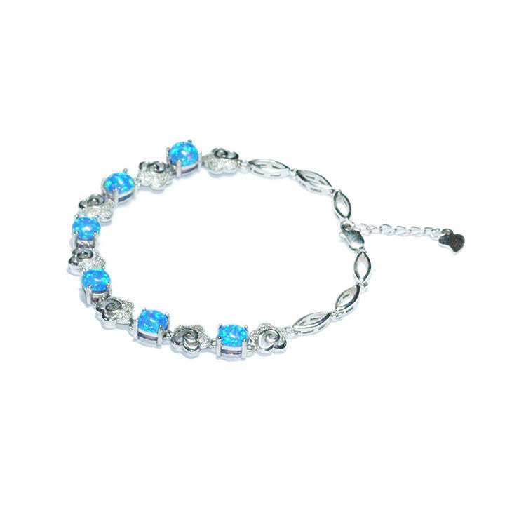 Natural Blue Opal Silver Bracelet
