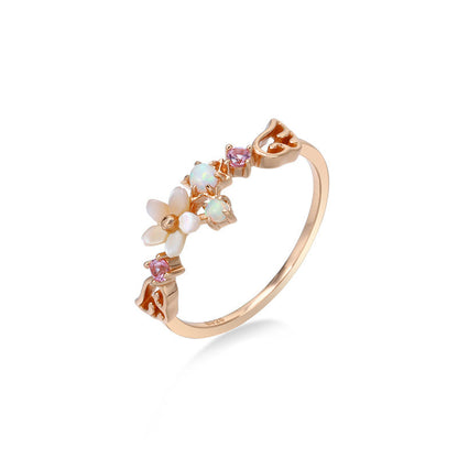 Shell Flower Opal Ring in Sterling Silver | Ocean Floral Opal Ring | October Birthstone Gift for Her