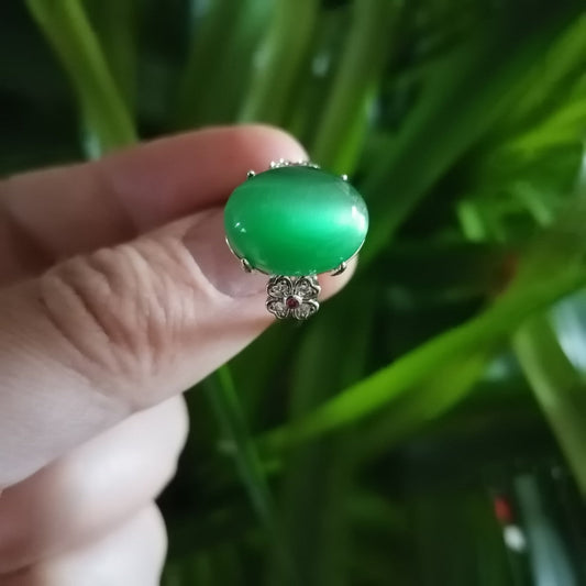 Opal and Emerald Ring in 925 Sterling Silver | Opal with Emerald Accent Ring | October Birthstone Gift for Her