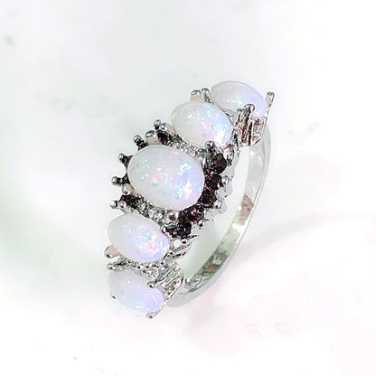 Opal Cluster Ring in Sterling Silver | Multi Stone Opal Cluster Ring | October Birthstone Gift for Her