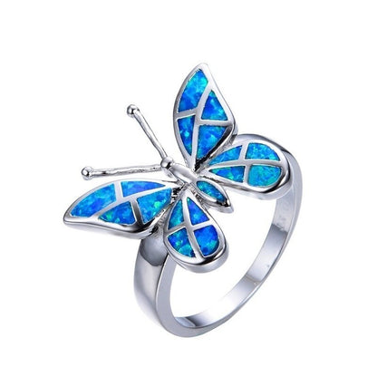 Blue Fire Opal Butterfly Ring in Sterling Silver | Nature Inspired Butterfly Opal Ring | October Birthstone Gift for Her