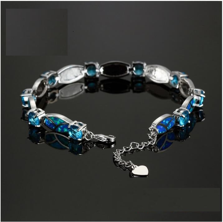 Natural Blue & Pink Opal Silver Bracelet