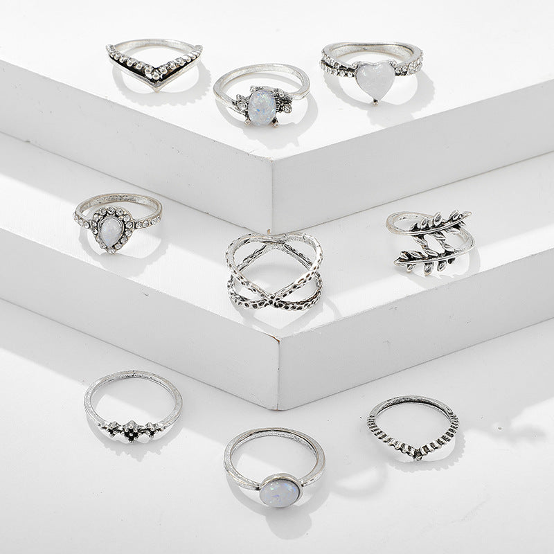 5-Piece Opal Stacking Ring Set in Sterling Silver | Stackable Opal Ring Set | October Birthstone Gift for Her