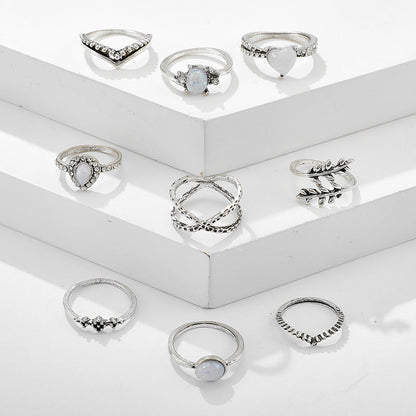 5-Piece Opal Stacking Ring Set in Sterling Silver | Stackable Opal Ring Set | October Birthstone Gift for Her