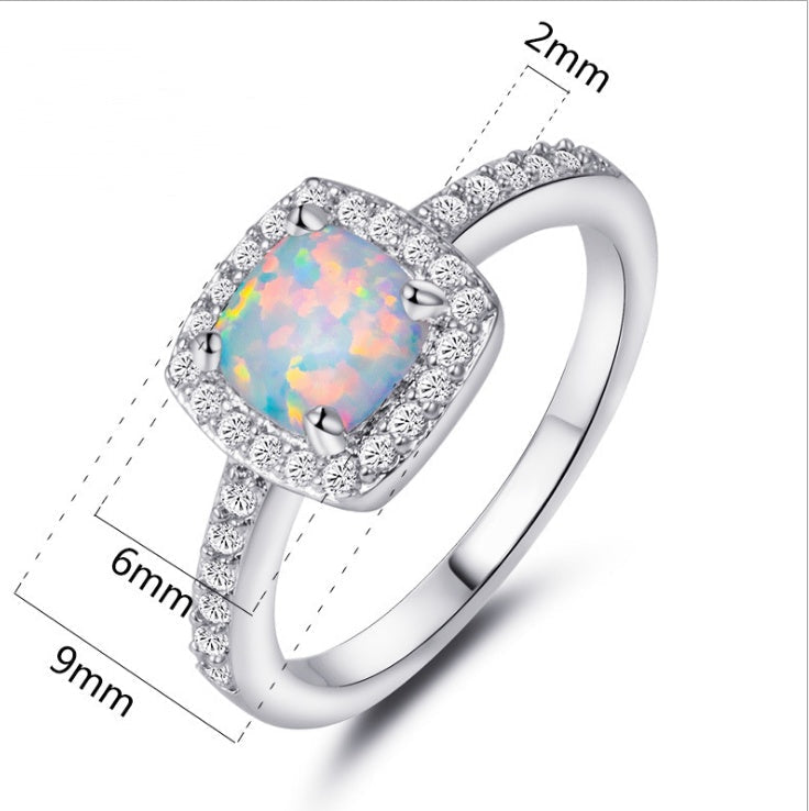 Cushion Cut Opal Halo Ring in Sterling Silver | Cushion Opal Engagement Ring | October Birthstone Gift for Her
