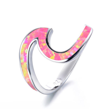 Wave Design Opal Inlay Silver Ring | Natural Opal Wave Ring | October Birthstone Gift for Her