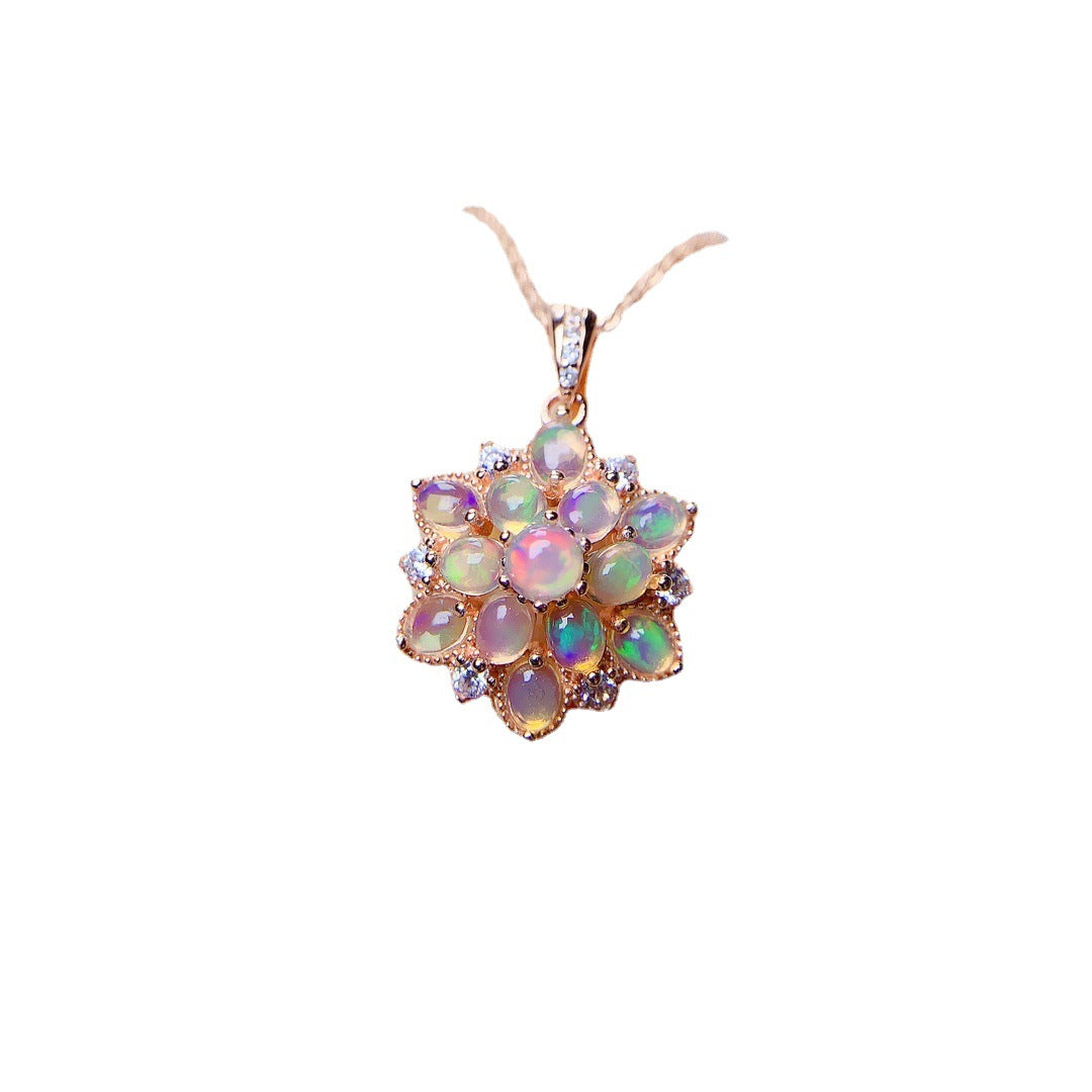 Natural Ethiopian Opal Flower Necklace