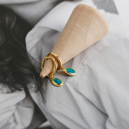 Sterling Silver Opal Hoop Earrings