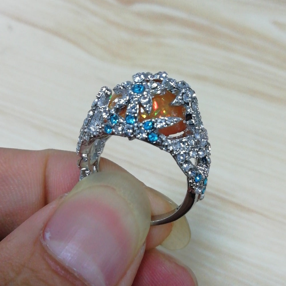 Large Fire Opal Statement Ring in Sterling Silver | Bold Fire Opal Ring | October Birthstone Gift for Her