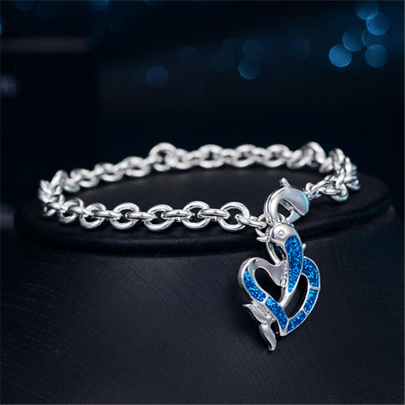 Silver Classic Blue Opal Pendant Bracelet