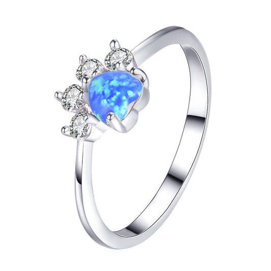Rose Gold Footprint Heart Opal Ring | Romantic Heart Shaped Opal Ring | October Birthstone Gift for Her