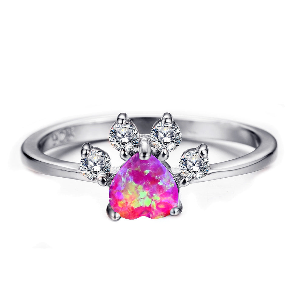 Rose Gold Footprint Heart Opal Ring | Romantic Heart Shaped Opal Ring | October Birthstone Gift for Her