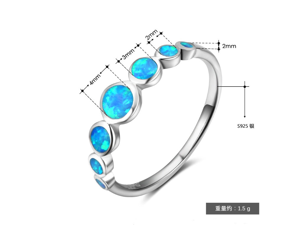 Sterling Silver Blue Opal Stacking Ring | Minimalist Blue Opal Stackable Ring | October Birthstone Gift for Her