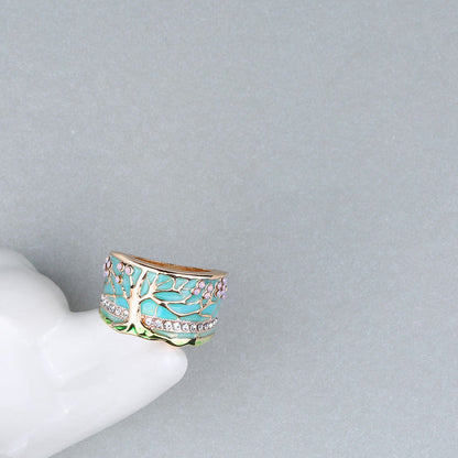 Tree of Life Turquoise Enamel Wide Band Ring in Sterling Silver | Nature Inspired Ring | Gift for Her