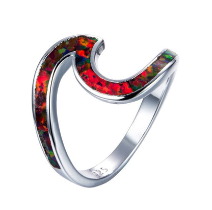 Wave Design Opal Inlay Silver Ring | Natural Opal Wave Ring | October Birthstone Gift for Her