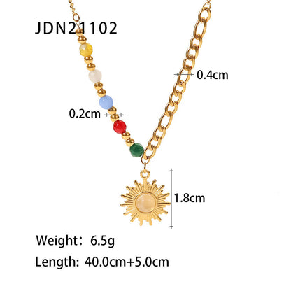 18K Gold Natural Stone Opal Sun Pendant Necklace