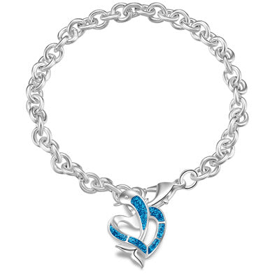 Silver Classic Blue Opal Pendant Bracelet