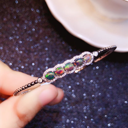 Natural Multi-Fire Black Opal Bracelet