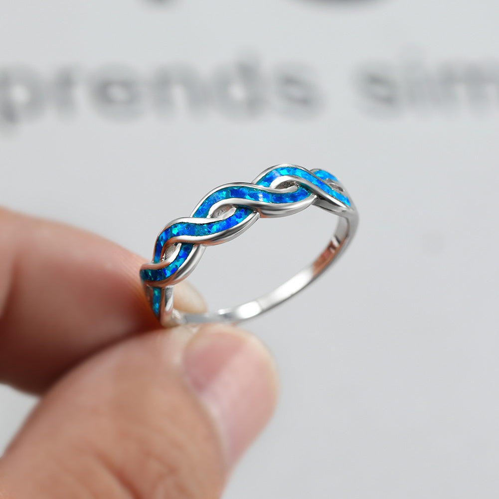 Wind Twist Opal Ring in Sterling Silver | Twisted Band Opal Gemstone Ring | October Birthstone Gift for Her