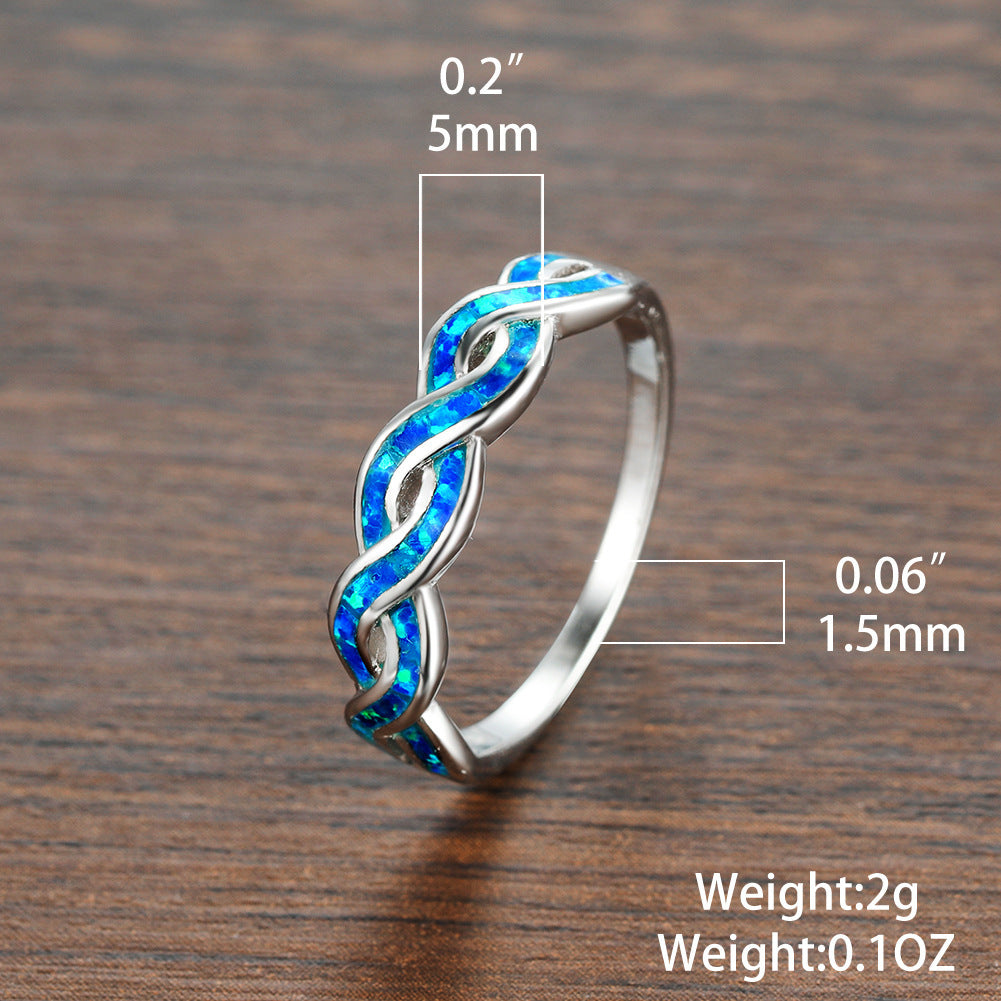 Wind Twist Opal Ring in Sterling Silver | Twisted Band Opal Gemstone Ring | October Birthstone Gift for Her