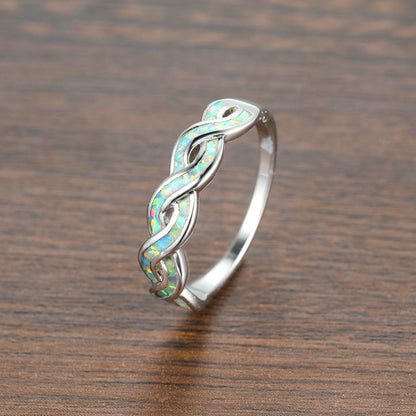 Wind Twist Opal Ring in Sterling Silver | Twisted Band Opal Gemstone Ring | October Birthstone Gift for Her