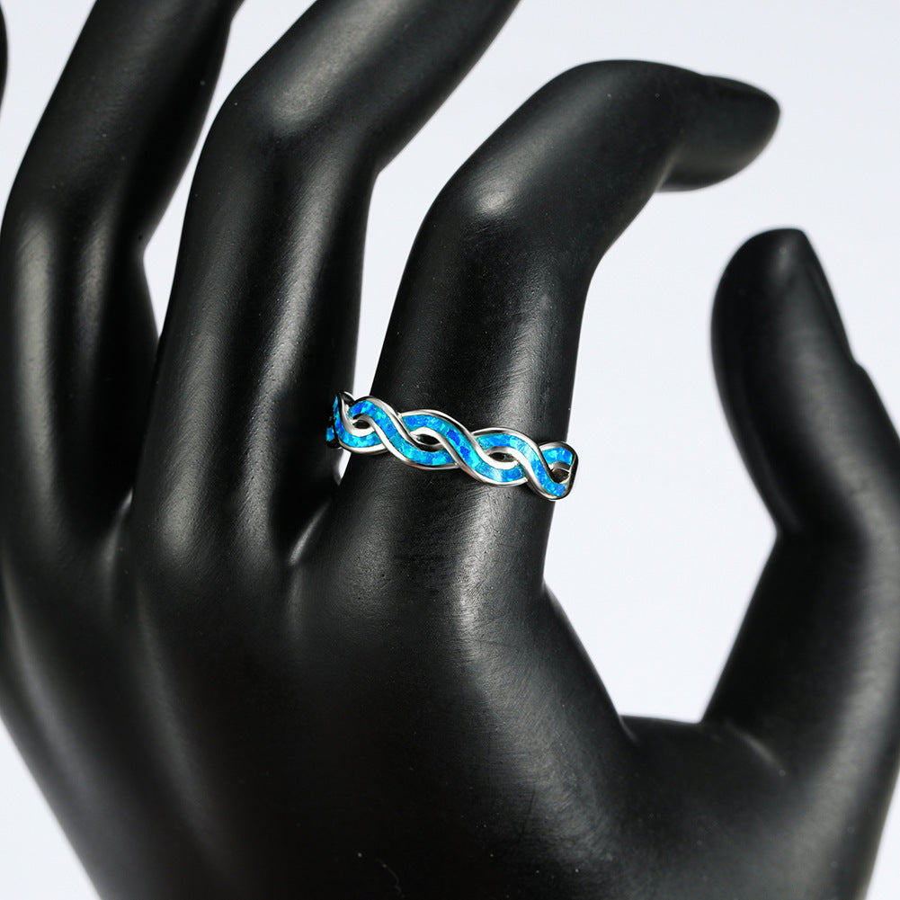 Wind Twist Opal Ring in Sterling Silver | Twisted Band Opal Gemstone Ring | October Birthstone Gift for Her