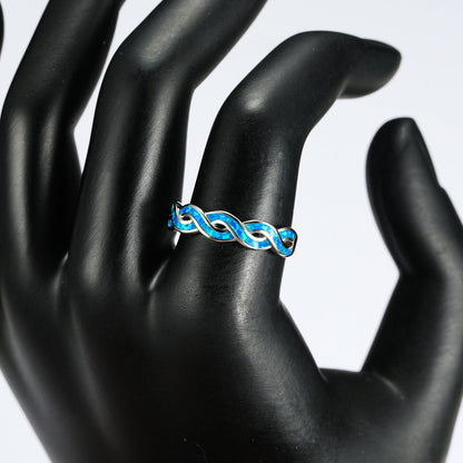 Wind Twist Opal Ring in Sterling Silver | Twisted Band Opal Gemstone Ring | October Birthstone Gift for Her