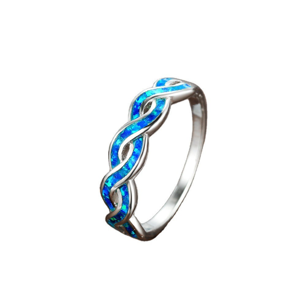 Wind Twist Opal Ring in Sterling Silver | Twisted Band Opal Gemstone Ring | October Birthstone Gift for Her