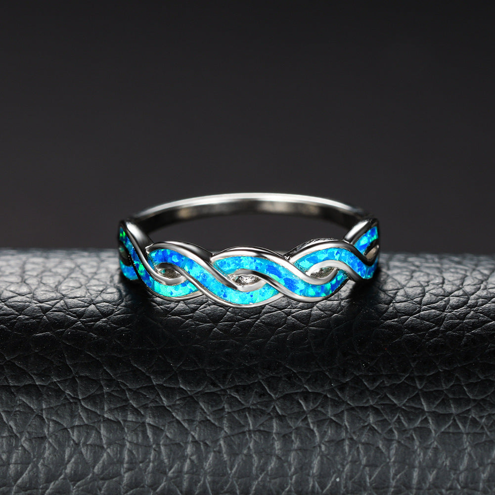 Wind Twist Opal Ring in Sterling Silver | Twisted Band Opal Gemstone Ring | October Birthstone Gift for Her