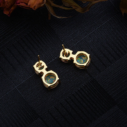 Double Round Opal Stud Earrings Sterling Silver, White Fire Opal Dainty Earrings, October Birthstone Gift for Her, Bridal Jewelry