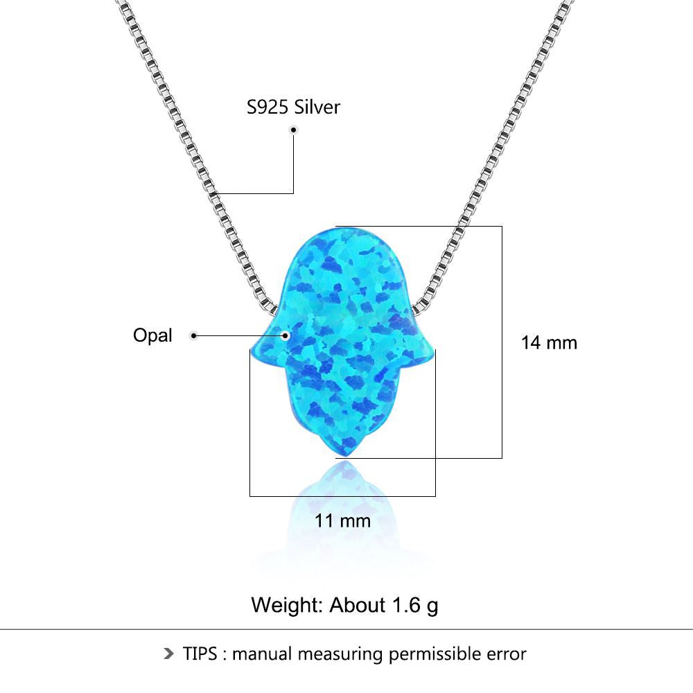 925 Sterling Silver Blue Opal Hamsa Necklace