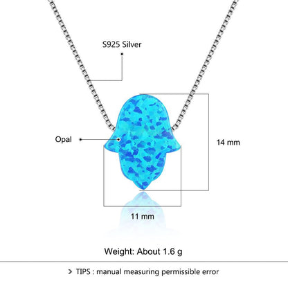 925 Sterling Silver Blue Opal Hamsa Necklace