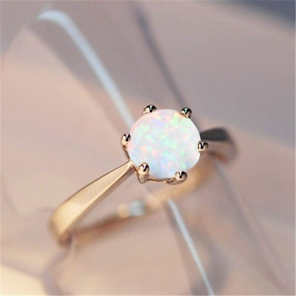 White Opal Eight Prong Inlaid Ring in Sterling Silver | Classic Opal Solitaire Ring | October Birthstone Gift for Her