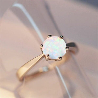 White Opal Eight Prong Inlaid Ring in Sterling Silver | Classic Opal Solitaire Ring | October Birthstone Gift for Her