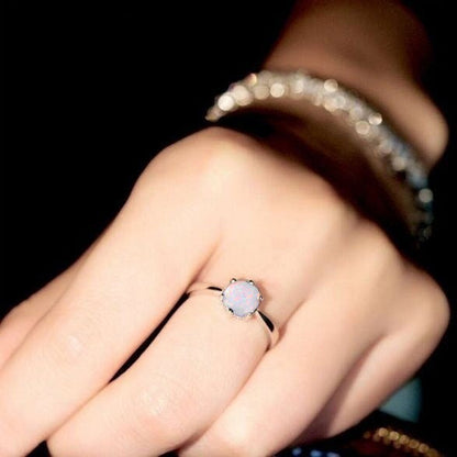 White Opal Eight Prong Inlaid Ring in Sterling Silver | Classic Opal Solitaire Ring | October Birthstone Gift for Her