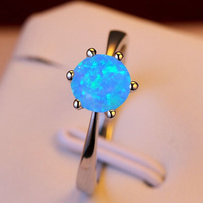 White Opal Eight Prong Inlaid Ring in Sterling Silver | Classic Opal Solitaire Ring | October Birthstone Gift for Her