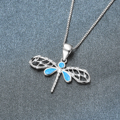 Blue Fire Opal Dragonfly Necklace