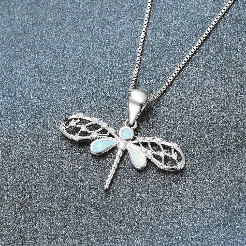 Blue Fire Opal Dragonfly Necklace