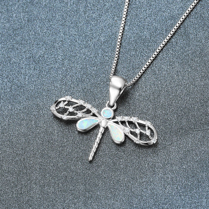 Blue Fire Opal Dragonfly Necklace
